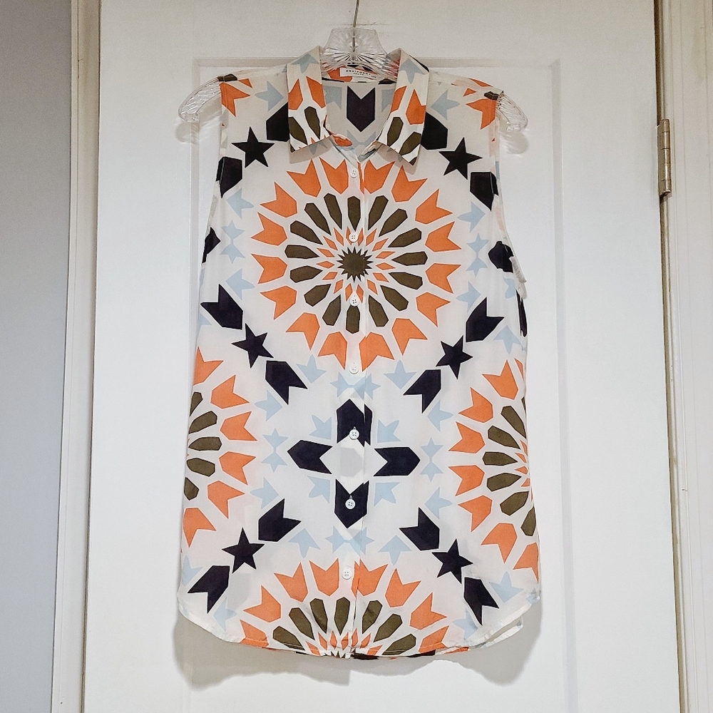 Equipment Silk Button Down Sleeveless Blouse